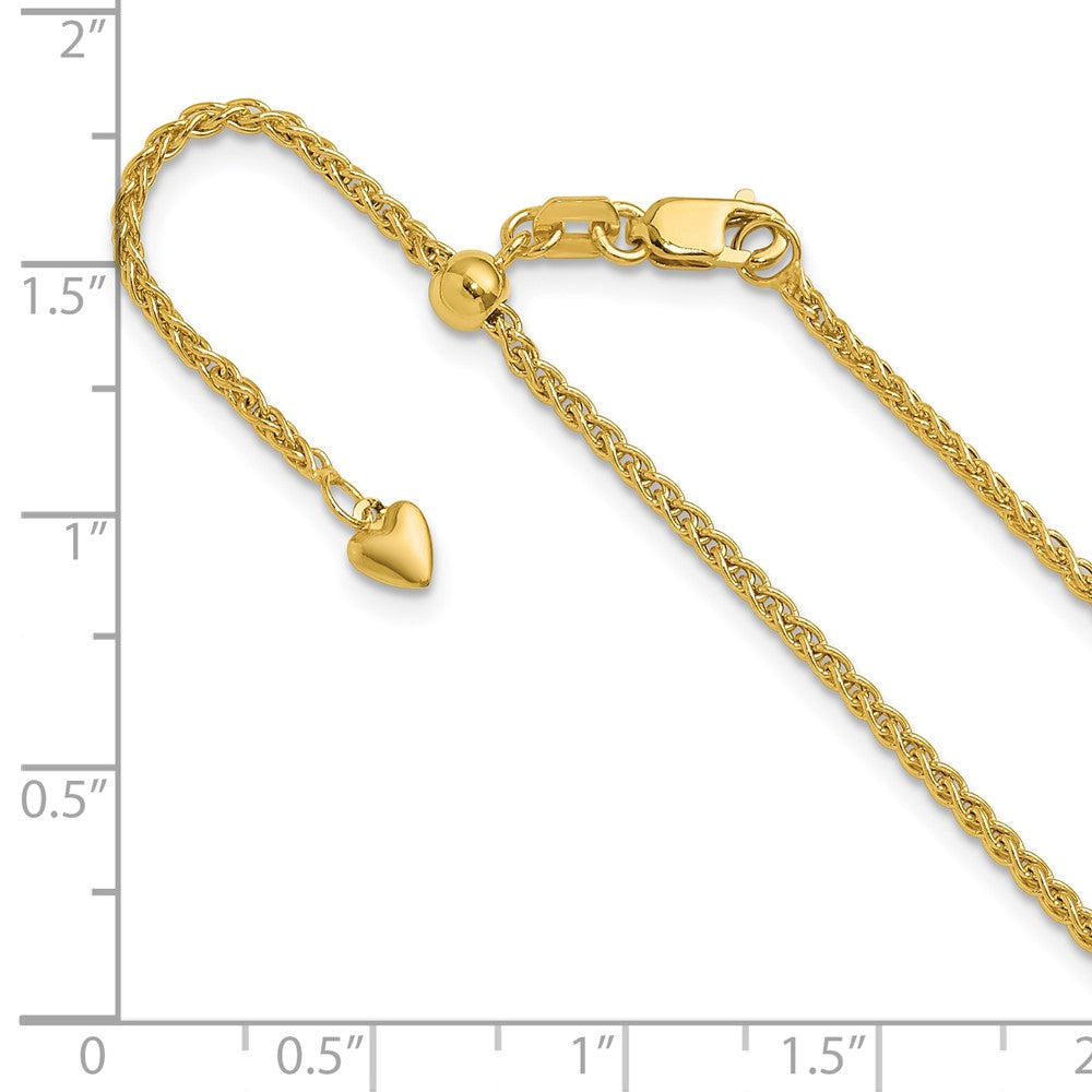 22 Inch 10K Yellow Gold Adjustable 1.6mm Semi Solid Spiga Chain Necklace