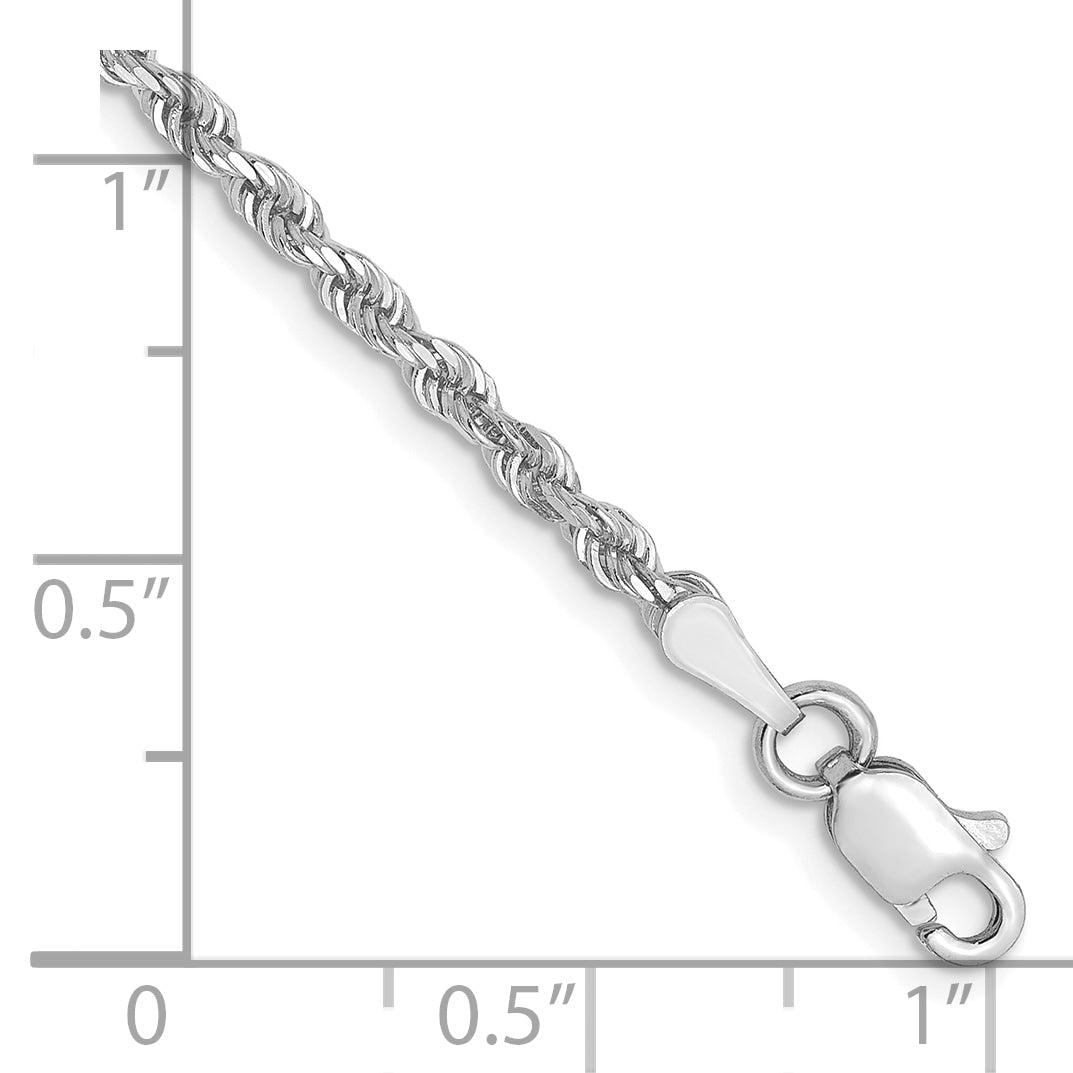 7 Inch 10K White Gold 2.5mm Diamond Cut Rope Chain Bracelet