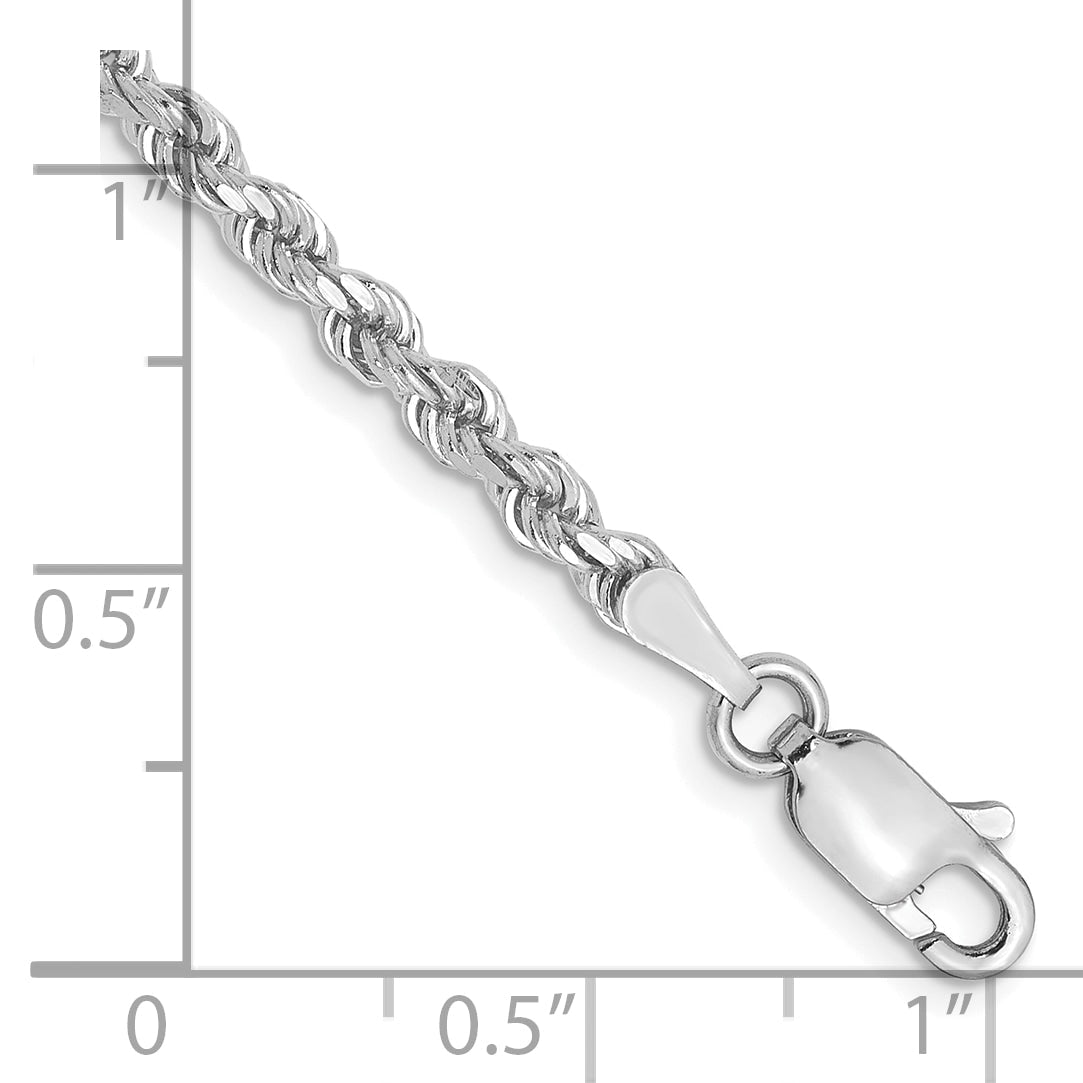 7 Inch 10K White Gold 2.75mm Diamond Cut Rope Chain Bracelet