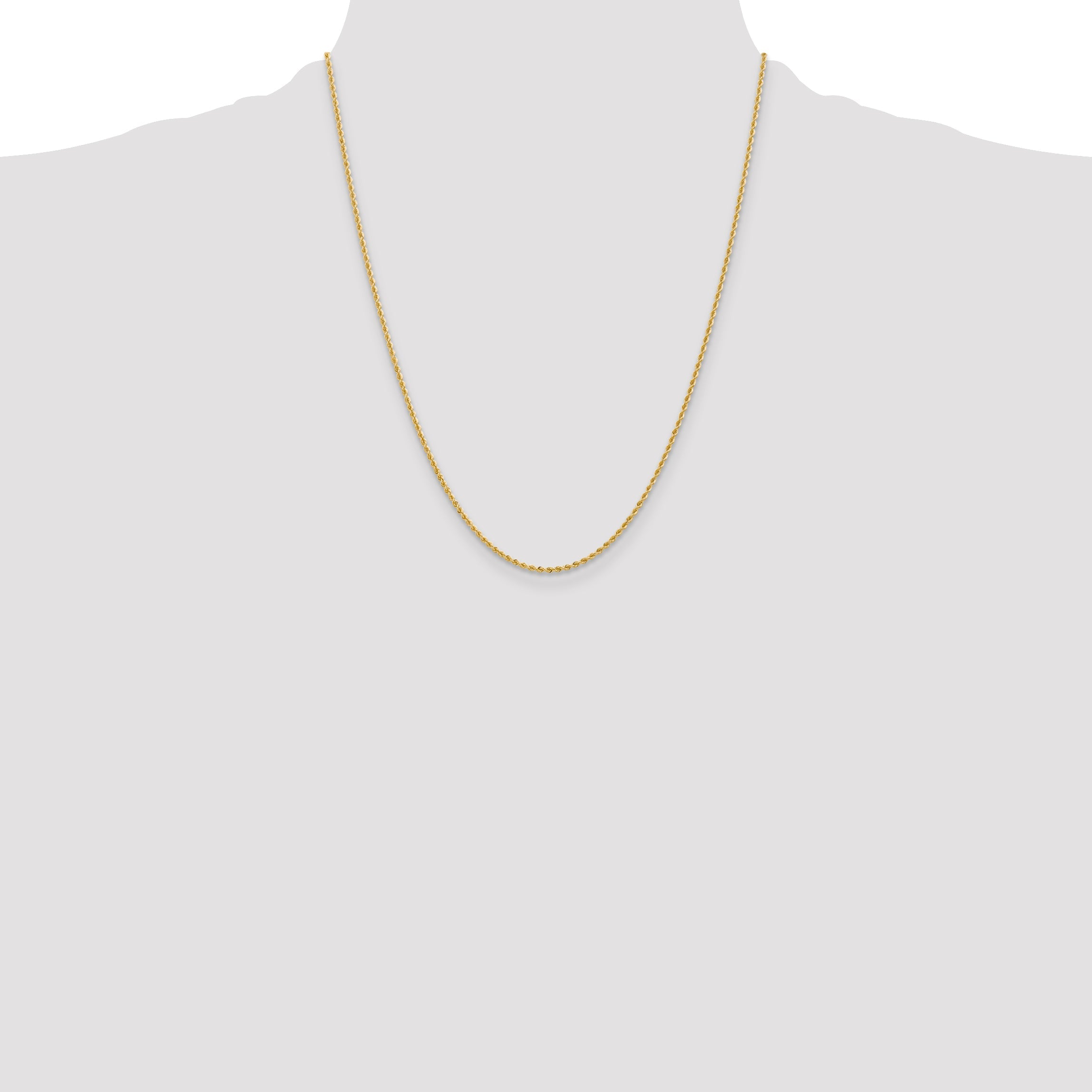 22 Inch 10K Yellow Gold 2mm Solid Regular Rope Chain Necklace