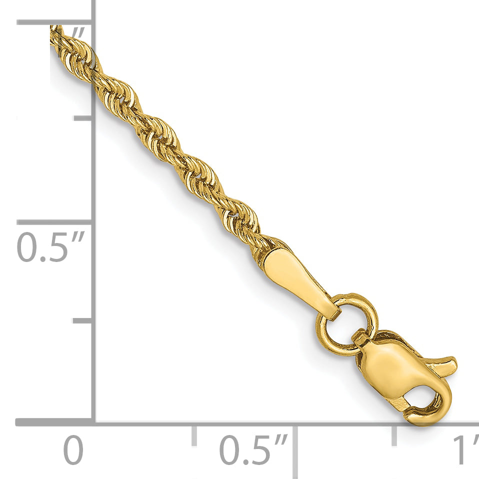 7 Inch 10K Yellow Gold 2mm Solid Regular Rope Chain Bracelet