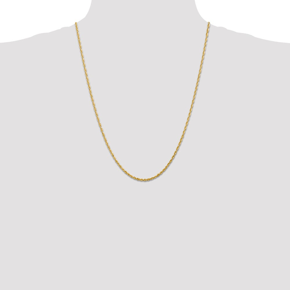 24 Inch 10K Yellow Gold 2.25mm Diamond Cut Lightweight Rope Chain Necklace