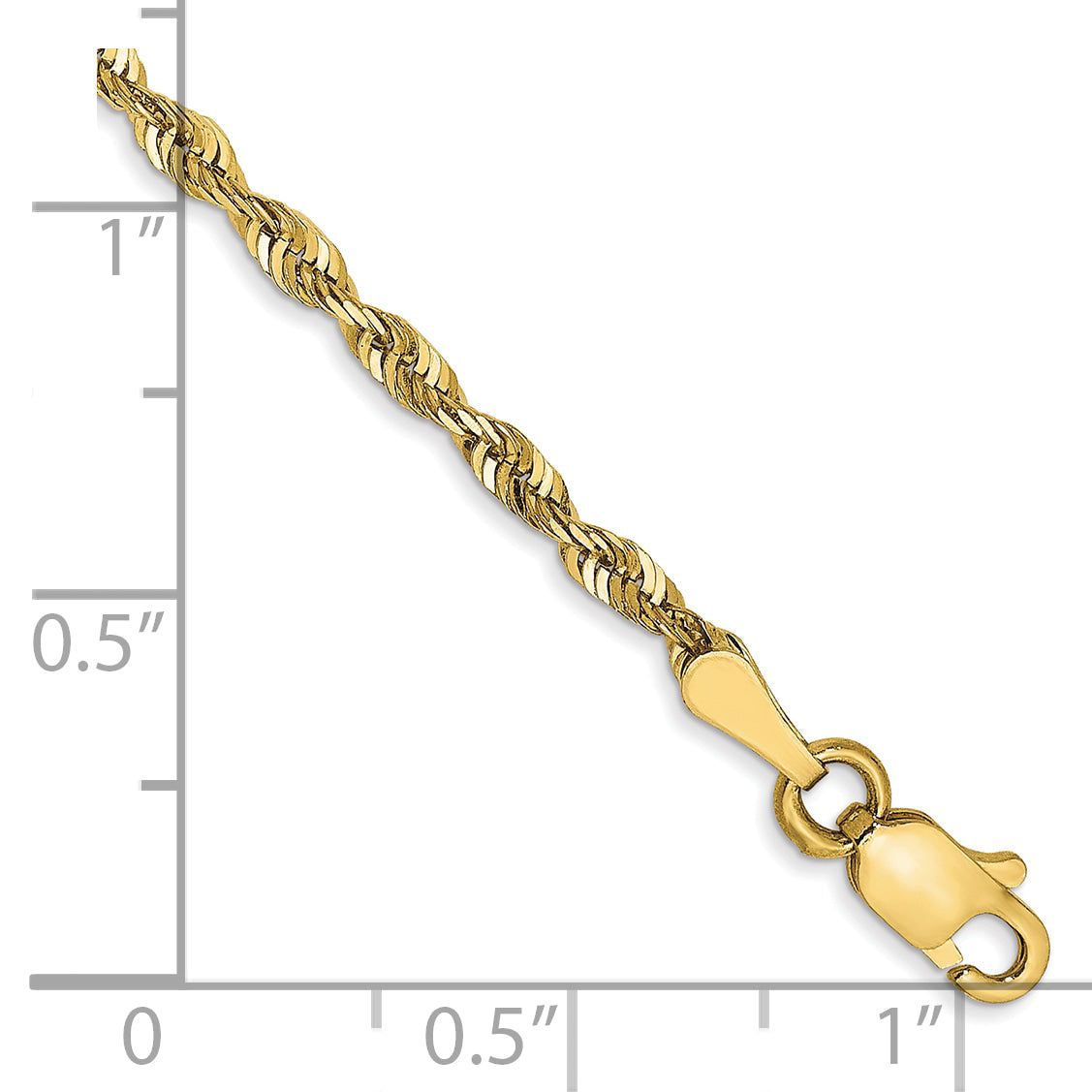 7 Inch 10K Yellow Gold 2.25mm Diamond Cut Lightweight Rope Chain Bracelet