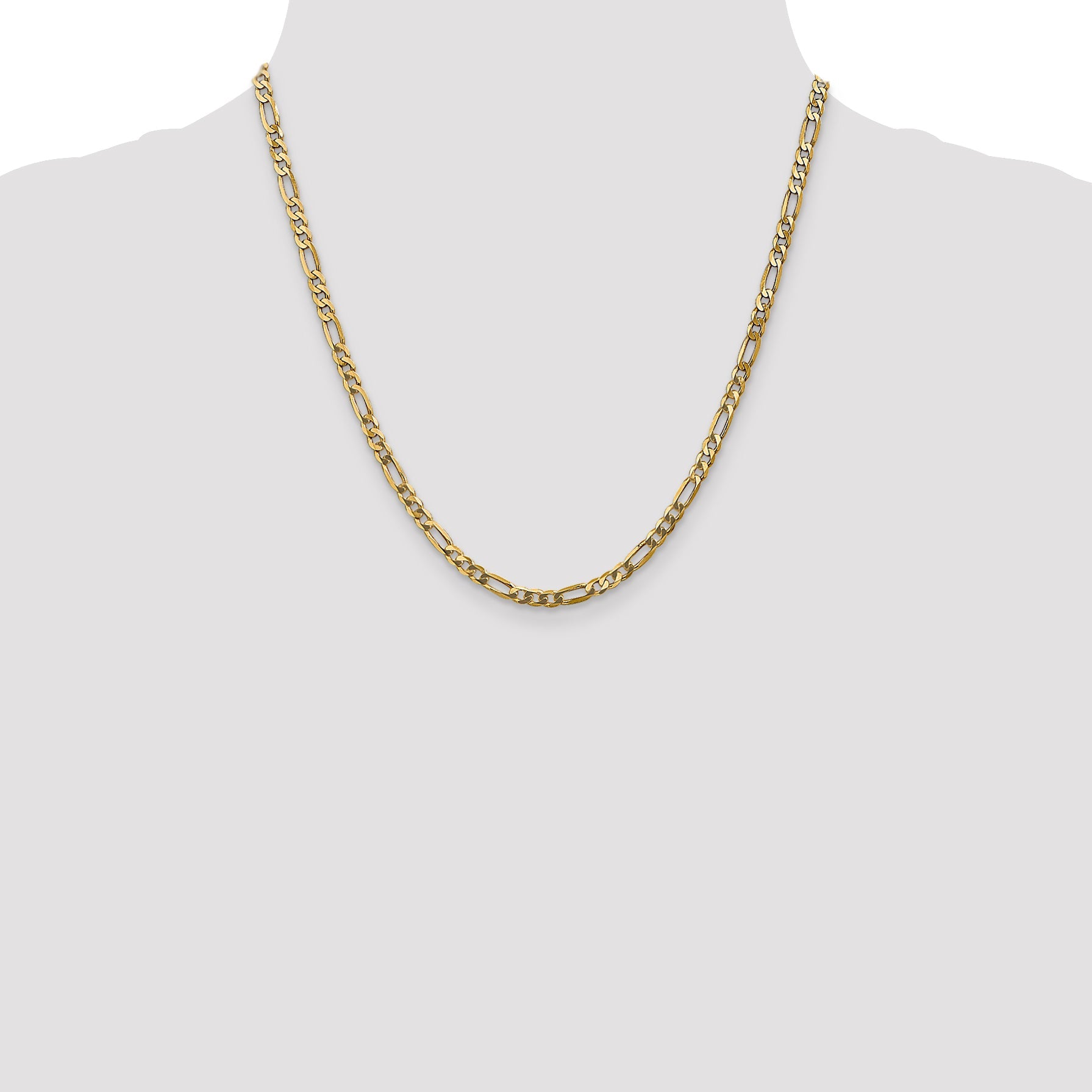 2 Inch 10K Yellow Gold 4mm Flat Figaro Chain Necklace