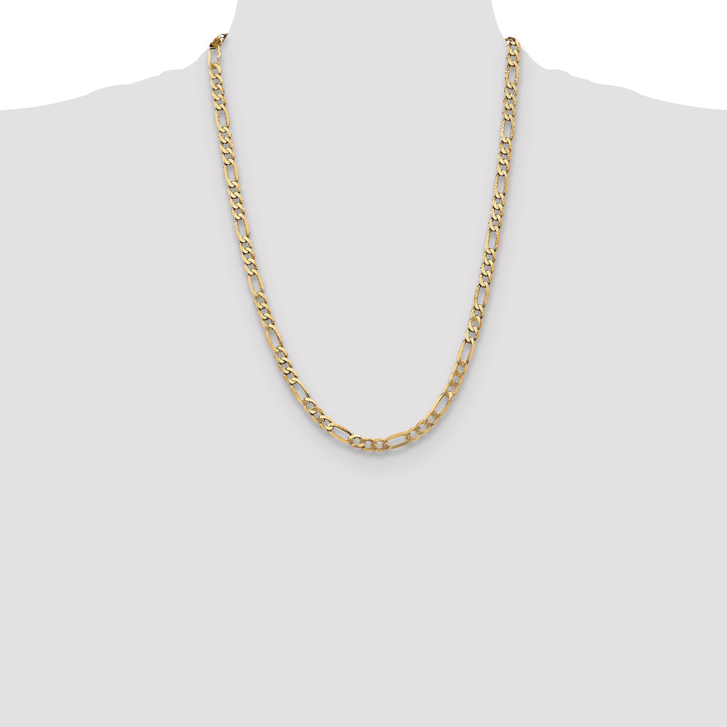 24 Inch 10K Yellow Gold 5.25mm Flat Figaro Chain Necklace