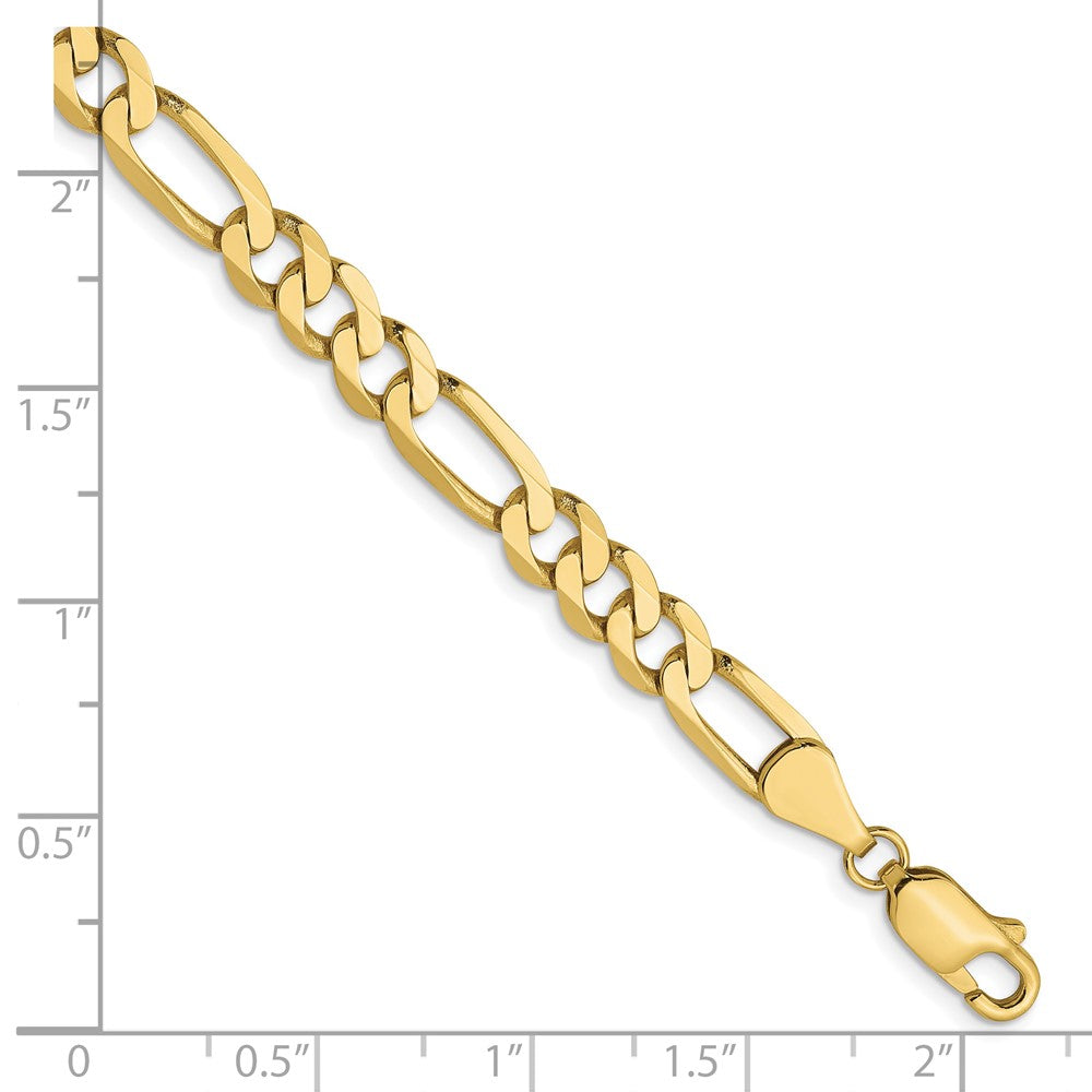 7 Inch 10K Yellow Gold 5.25mm Flat Figaro Chain Bracelet