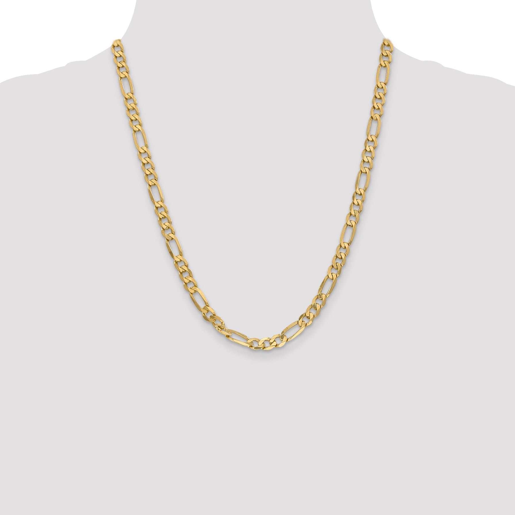 22 Inch 10K Yellow Gold 6.25mm Flat Figaro Chain Necklace