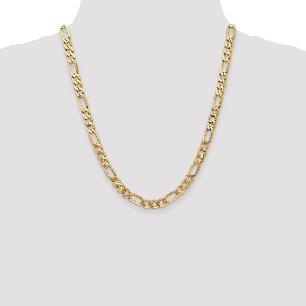 22 Inch 10K Yellow Gold 7mm Flat Figaro Chain Necklace