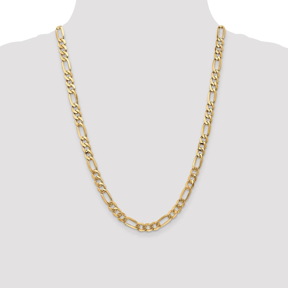 24 Inch 10K Yellow Gold 7mm Flat Figaro Chain Necklace