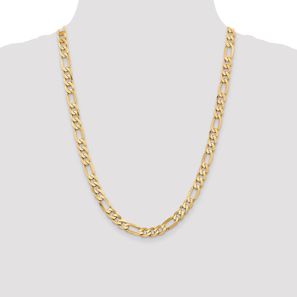 24 Inch 10K Yellow Gold 7.5mm Flat Figaro Chain Necklace
