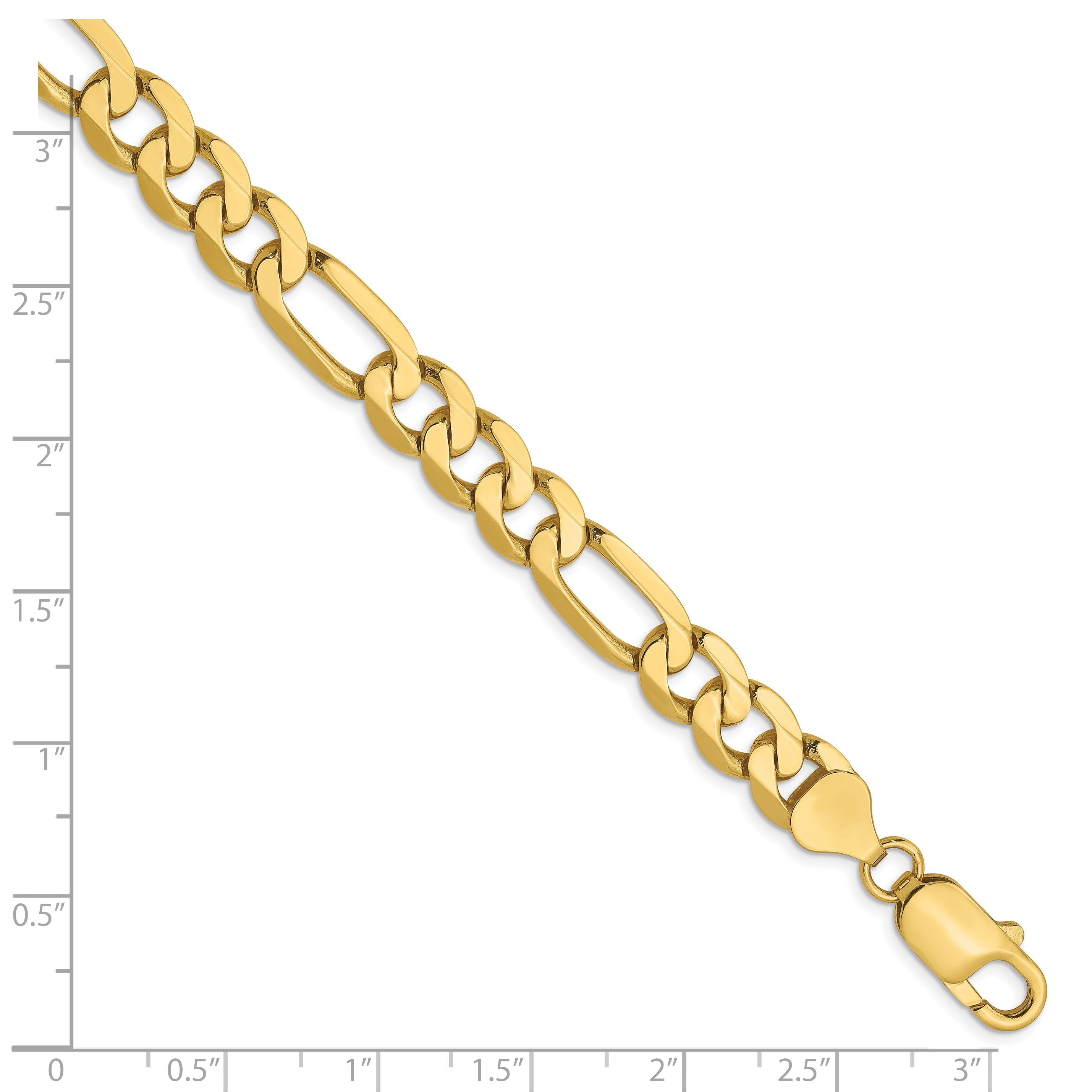 9 Inch 10K Yellow Gold 7.5mm Flat Figaro Chain Bracelet