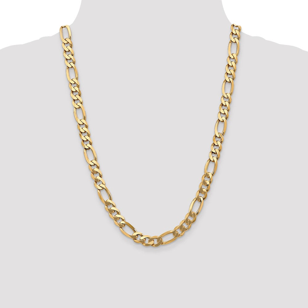 24 Inch 10K Yellow Gold 8.75mm Flat Figaro Chain Necklace
