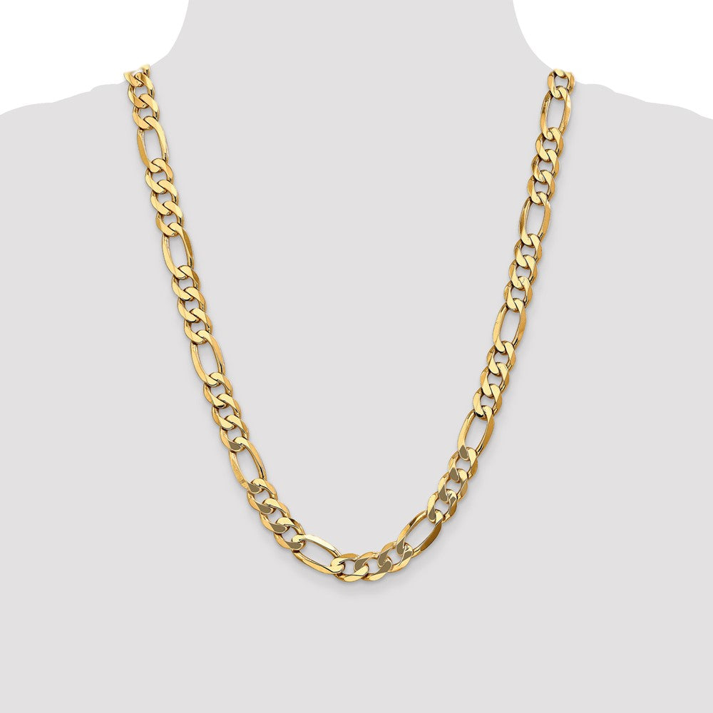 24 Inch 10K Yellow Gold 10mm Flat Figaro Chain Necklace
