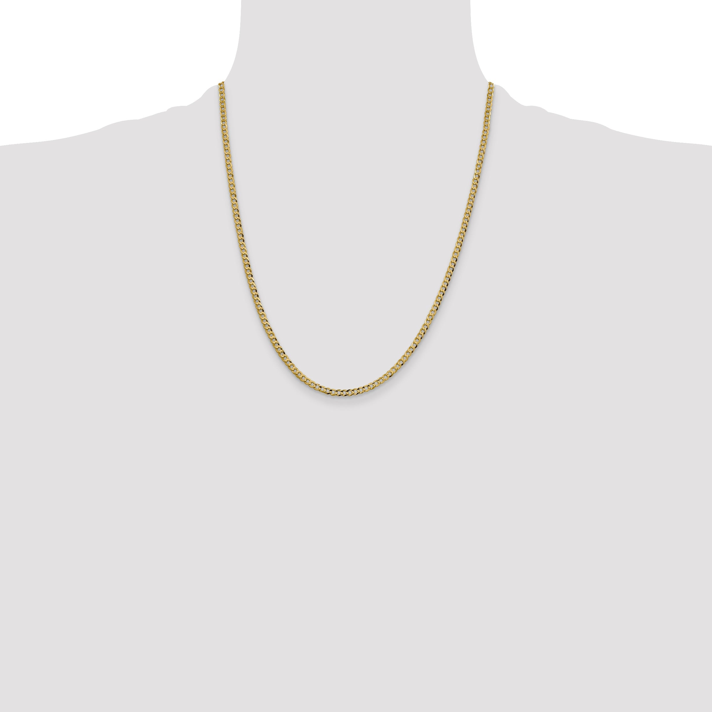 22 Inch 10K Yellow Gold 3.1mm Lightweight Flat Cuban Chain Necklace