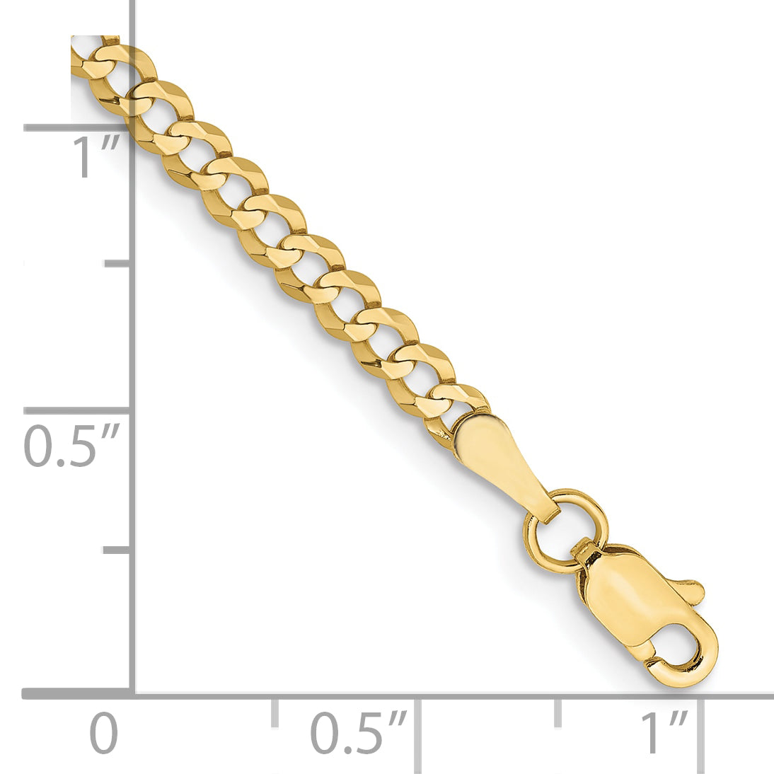 8 Inch 10K Yellow Gold 3.1mm Lightweight Flat Cuban Chain Bracelet