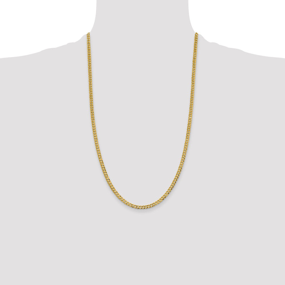 26 Inch 10K Yellow Gold 3.7mm Lightweight Flat Cuban Chain Necklace
