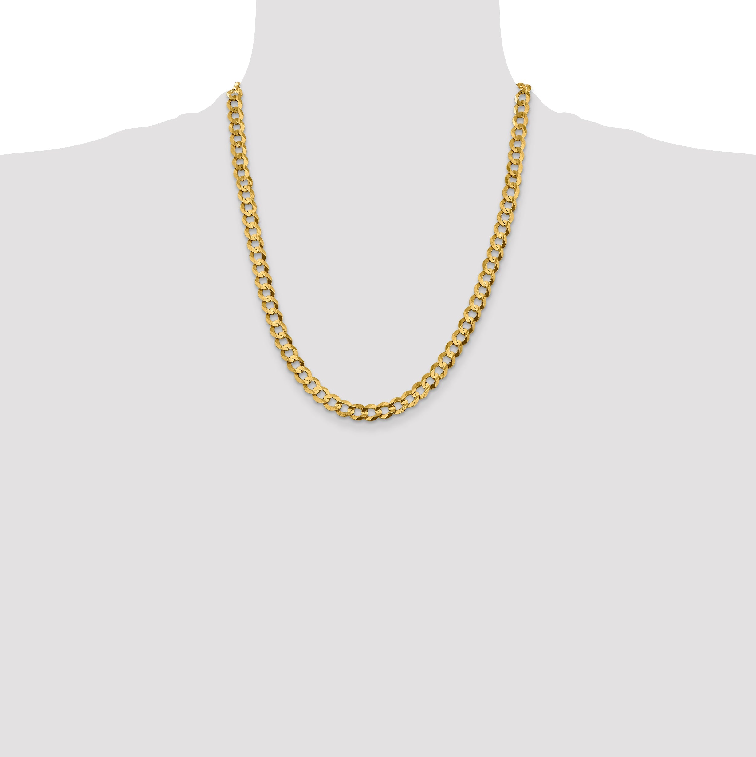 22 Inch 10K Yellow Gold 7.2mm Lightweight Flat Cuban Chain Necklace