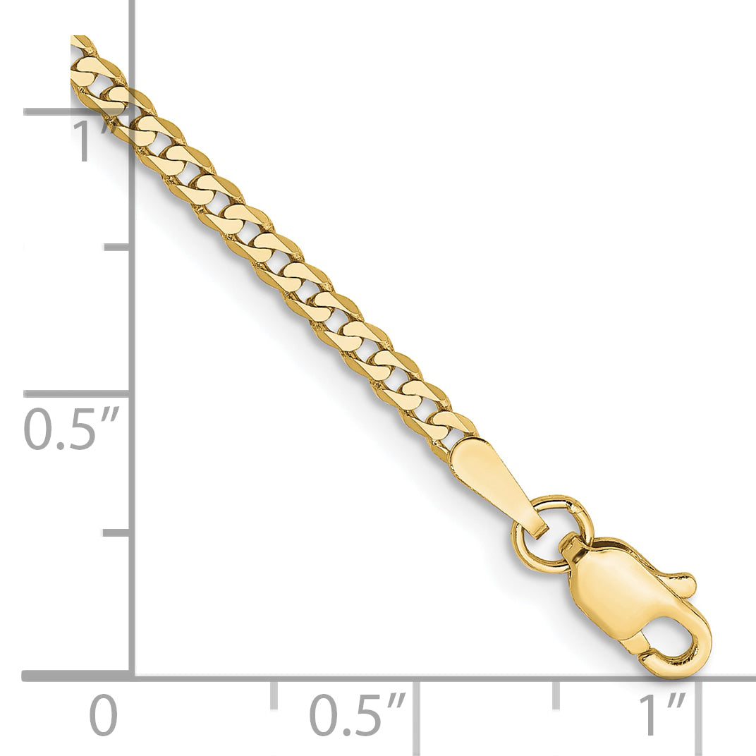 7 Inch 10K Yellow Gold 2.2mm Flat Beveled Curb Chain Bracelet