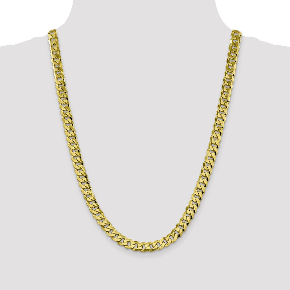 24 Inch 10K Yellow Gold 8.25mm Flat Beveled Curb Chain Necklace