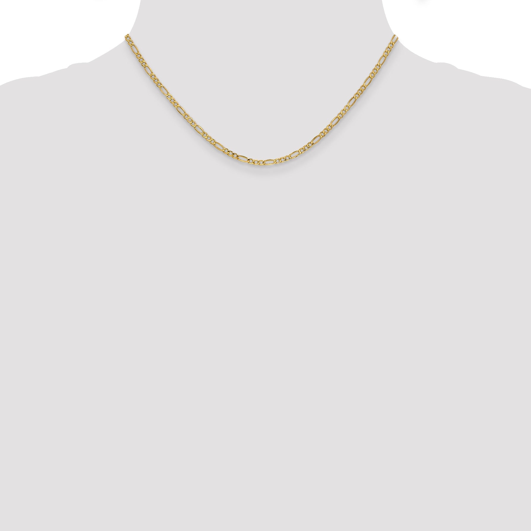 16 Inch 10K Yellow Gold 2.5mm Semi Solid Figaro Chain Necklace