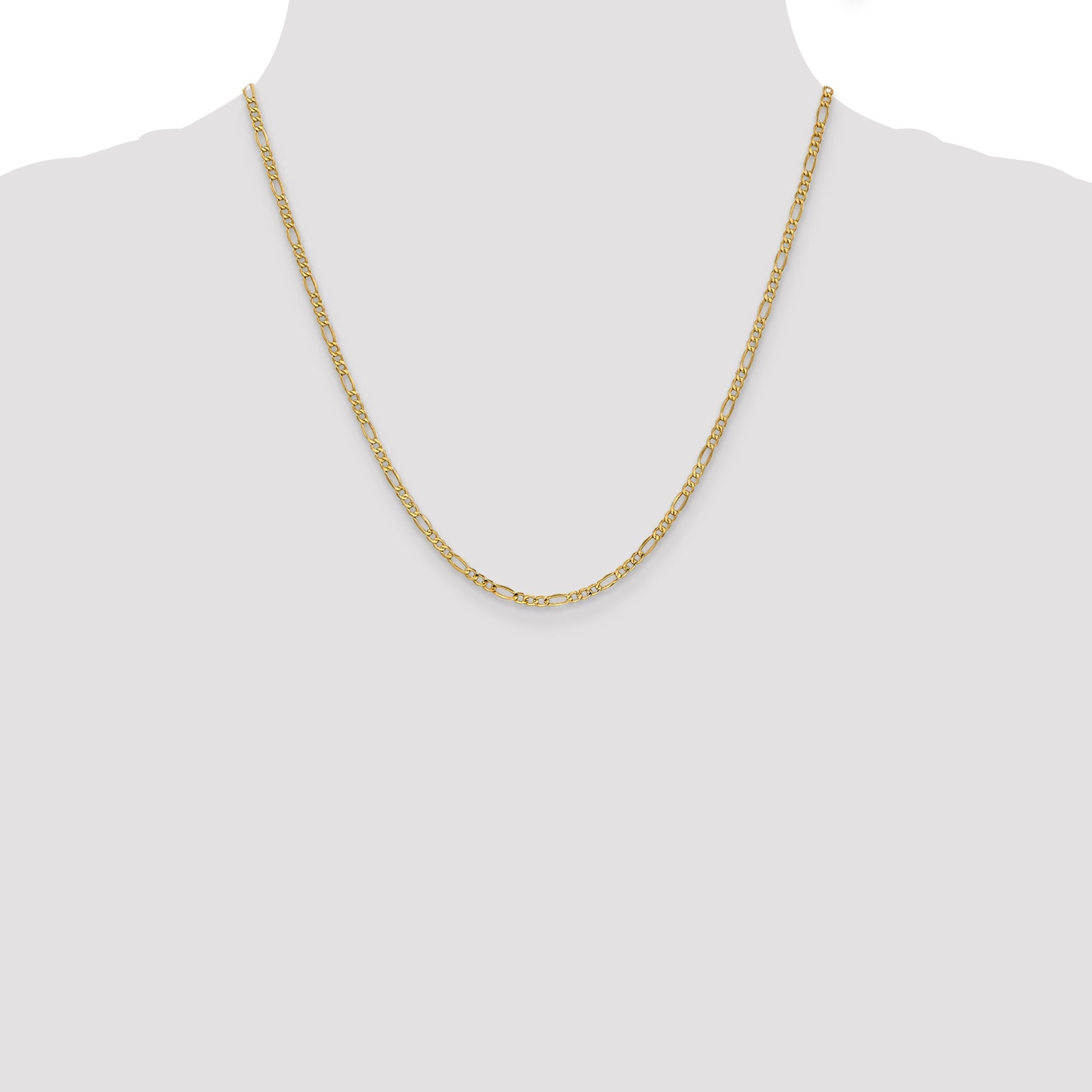 2 Inch 10K Yellow Gold 2.5mm Semi Solid Figaro Chain Necklace