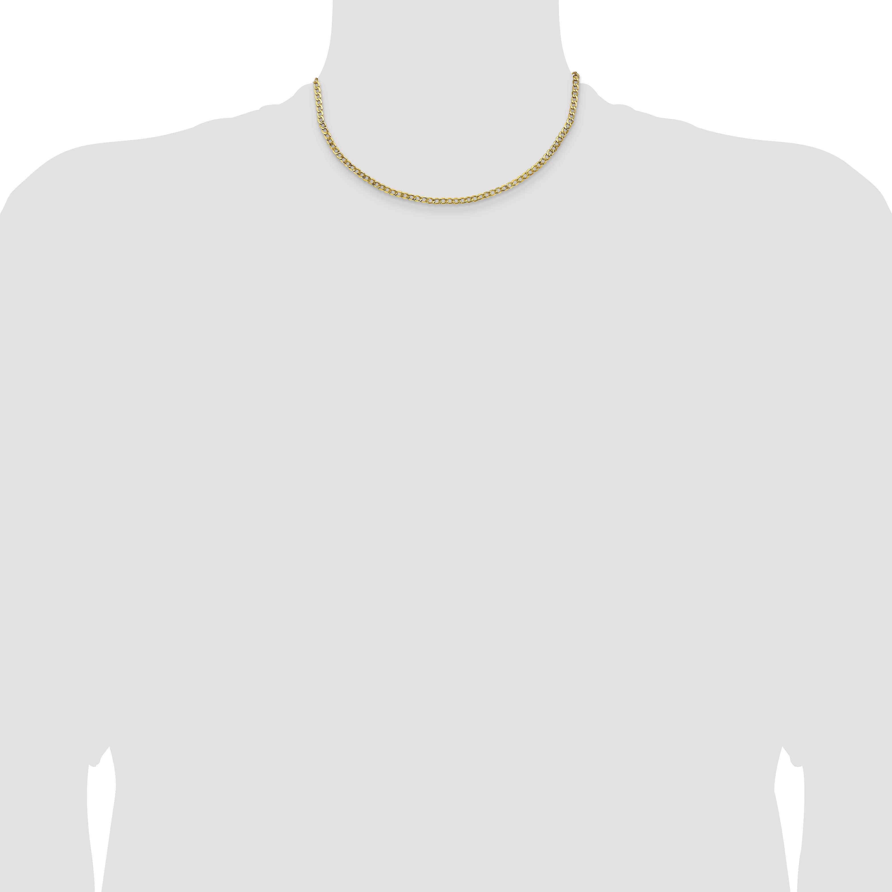 16 Inch 10K Yellow Gold 3.35mm Semi Solid Curb Link Chain Necklace