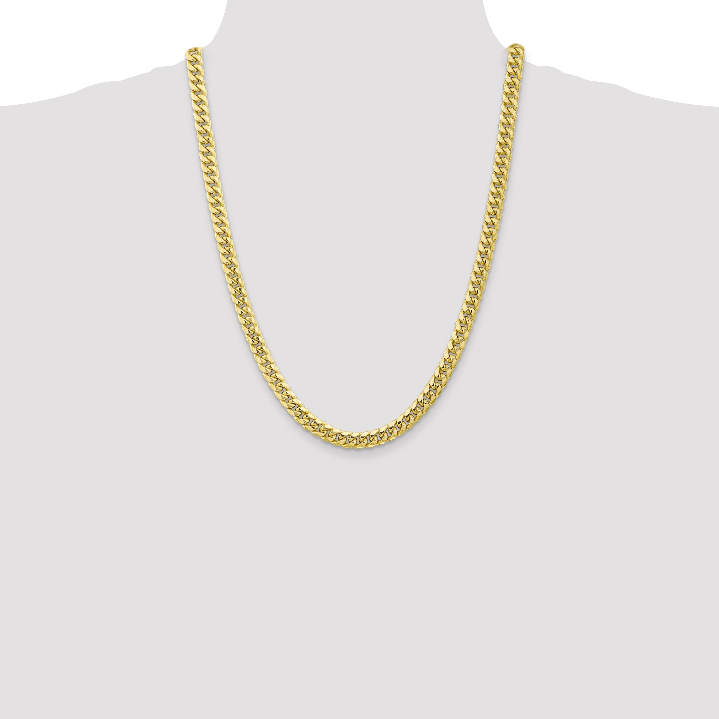 24 Inch 10K Yellow Gold 6.75mm Semi Solid Miami Cuban Chain Necklace
