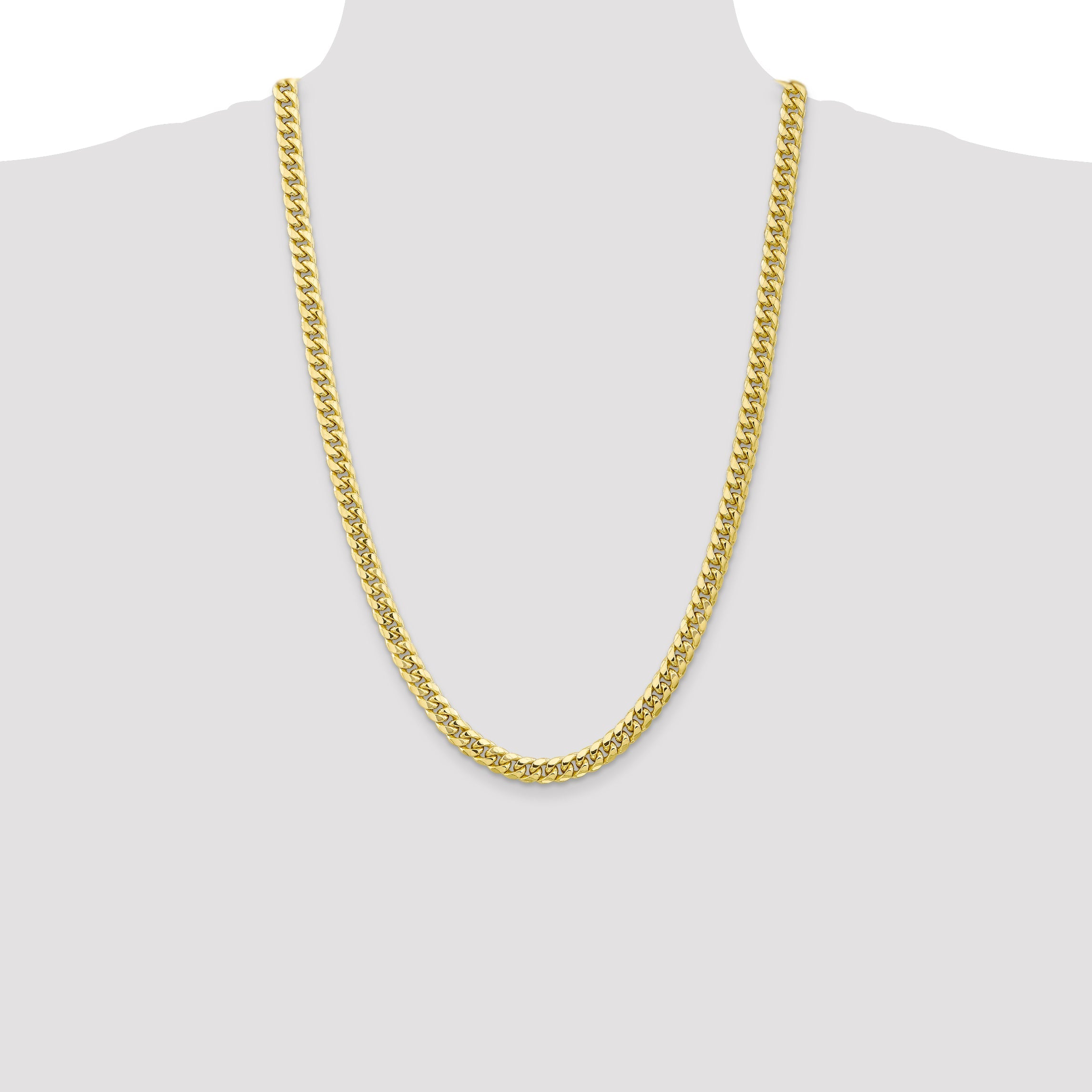 26 Inch 10K Yellow Gold 6.75mm Semi Solid Miami Cuban Chain Necklace