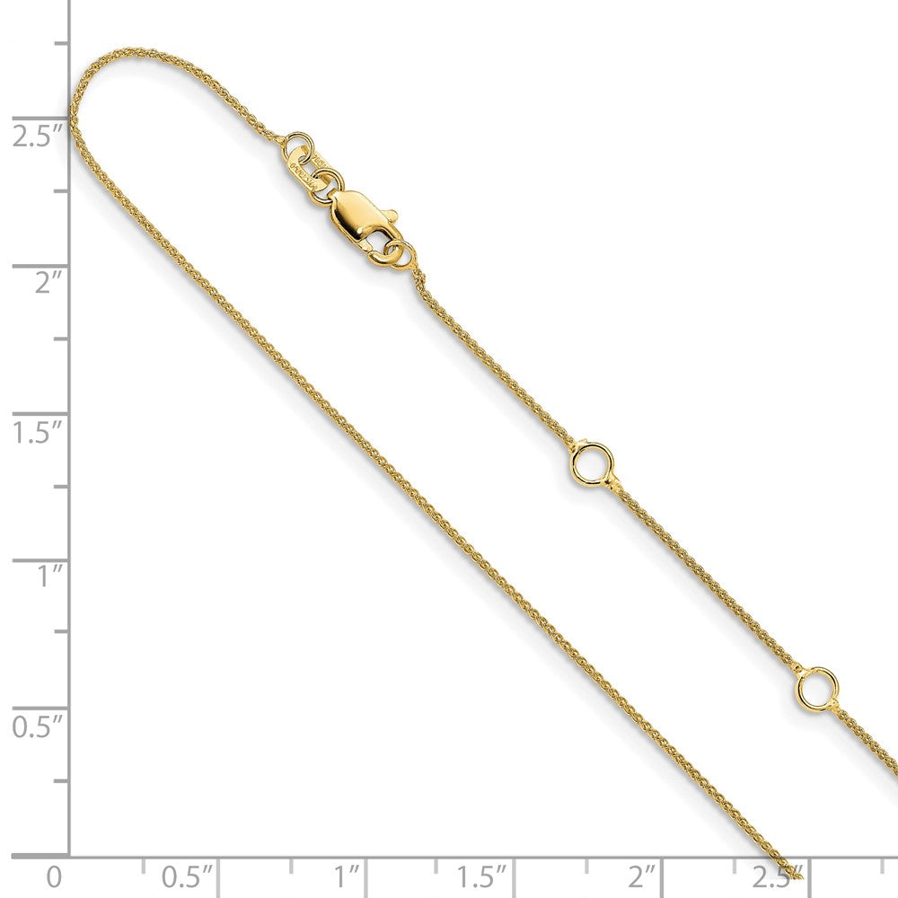 18 Inch 10K Yellow Gold .8mm Baby Spiga 1In+1In Adjustable Chain Necklace