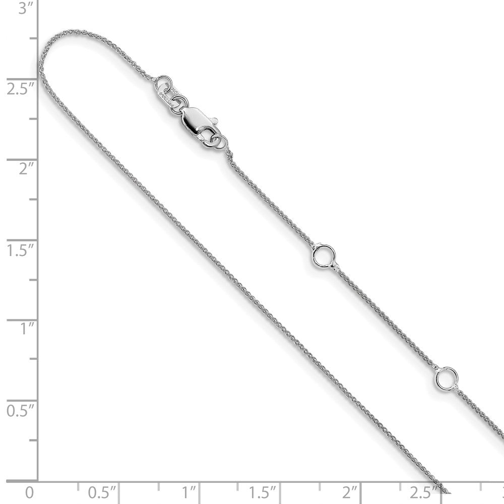 18 Inch 10K White Gold .8mm Baby Spiga 1In+1In Adjustable Chain Necklace