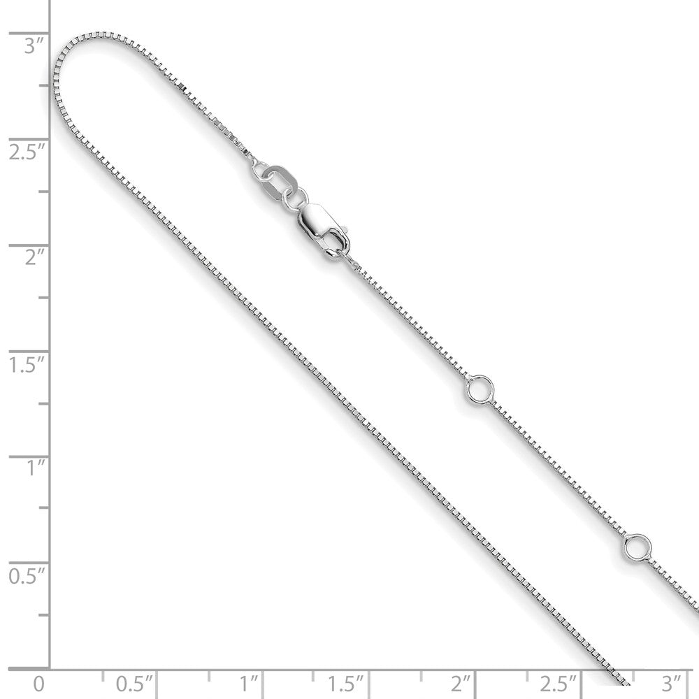 18 Inch 10K White Gold .7mm Box 1In+1In Adjustable Chain Necklace