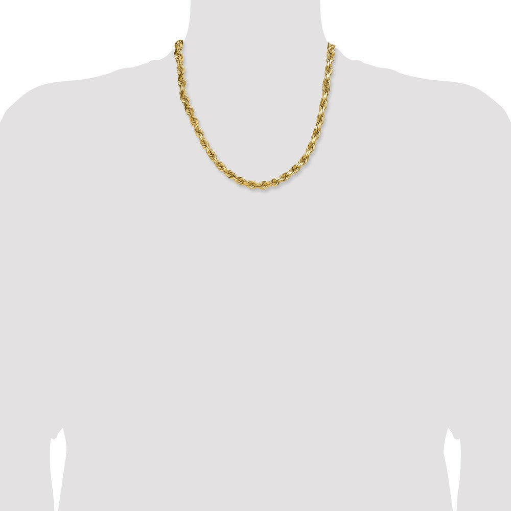 2 Inch 10K Yellow Gold 6.5mm Diamond Cut Rope Chain Necklace
