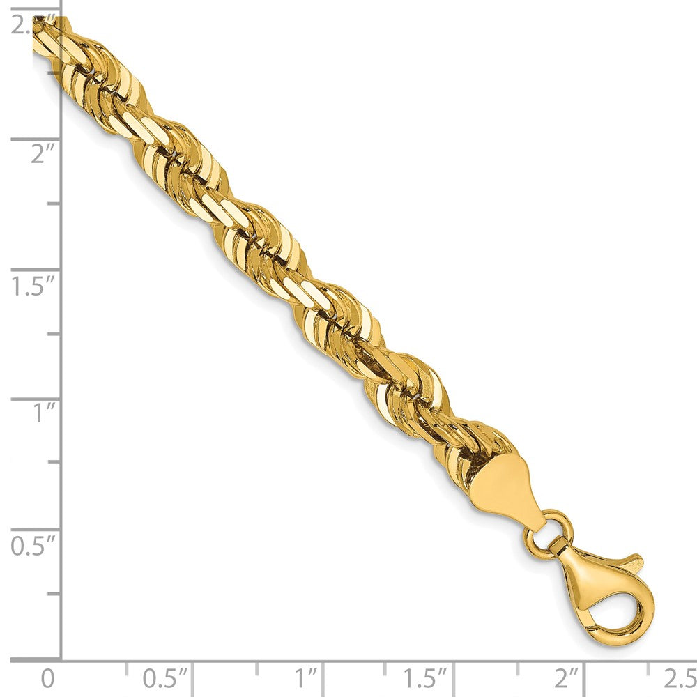 8 Inch 10K Yellow Gold 6.5mm Diamond Cut Rope Chain Bracelet
