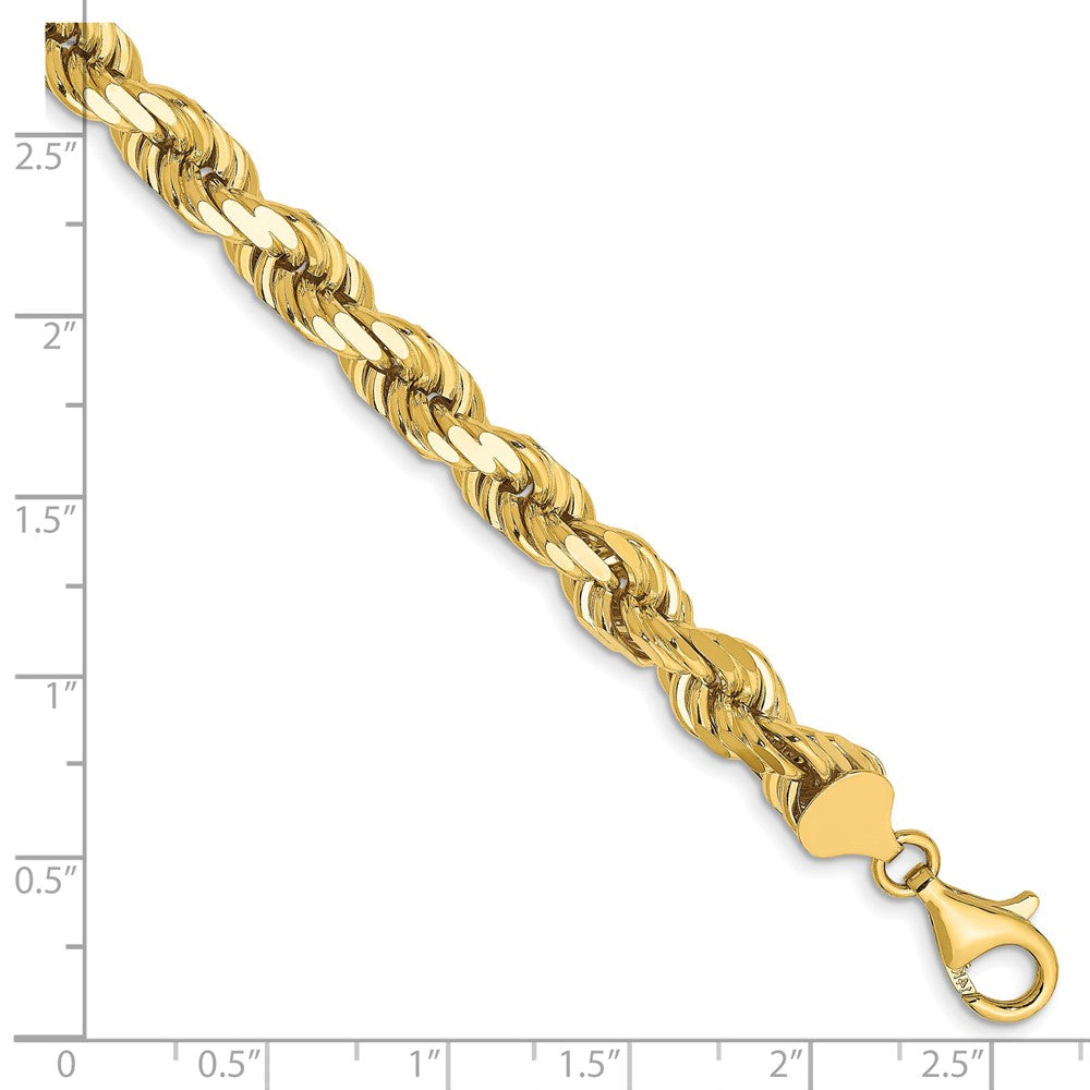 8 Inch 10K Yellow Gold 7mm Diamond Cut Rope Chain Bracelet