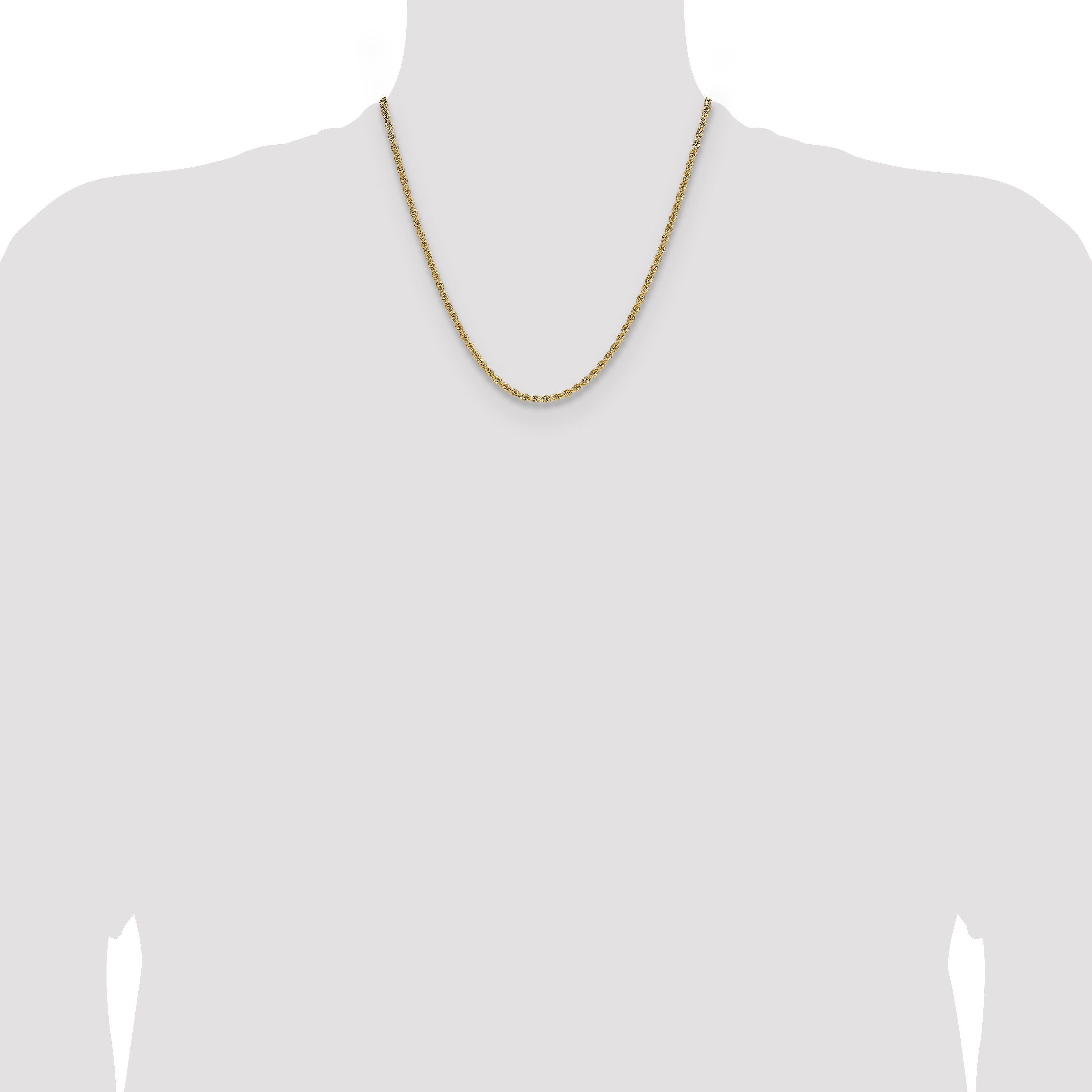 2 Inch 10K Yellow Gold 2.75mm Solid Regular Rope Chain Necklace