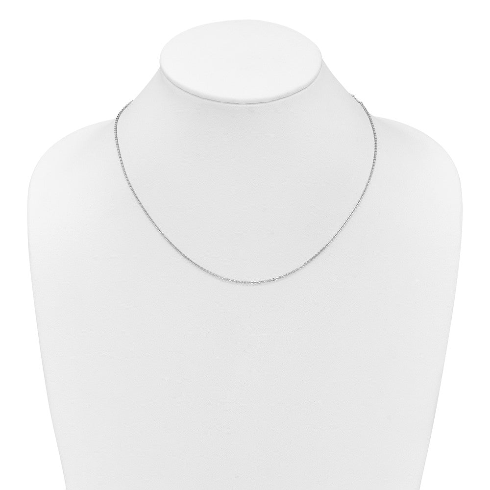 18 Inch 10K White Gold 1.4mm Flat Cable 1In+1In Adjustable Chain Necklace