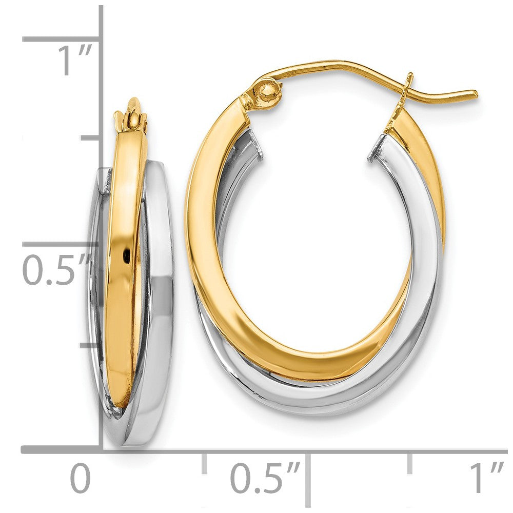 14K Two Tone Polished Hinged Hoop Earrings
