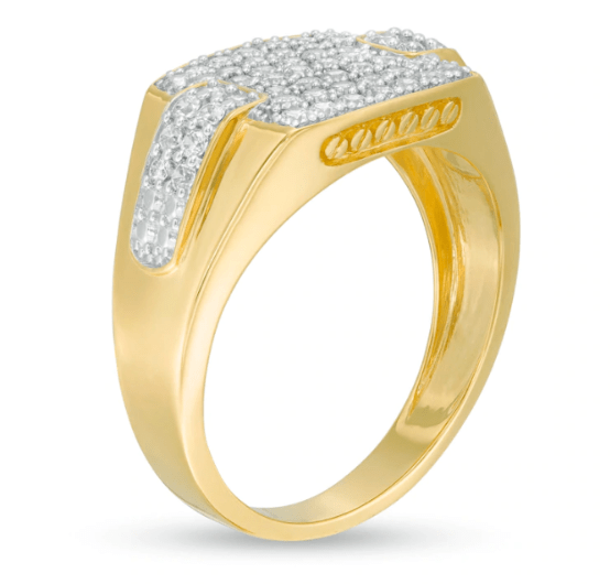$900 Men's 1 CT. T.W. Diamond Collar Overlay Ring in 10K Yellow Gold