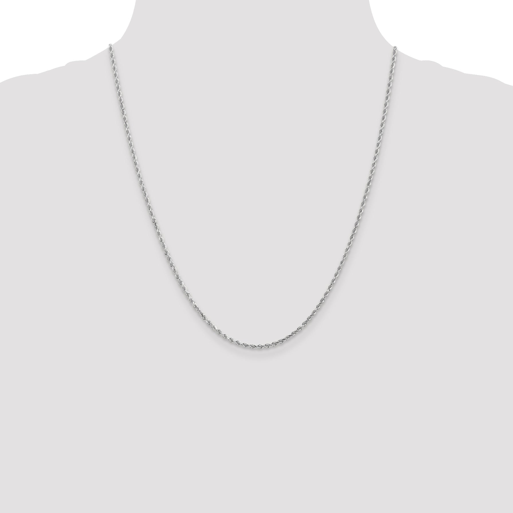 22 Inch 14K White Gold 2mm Diamond-Cut Rope Chain Necklace