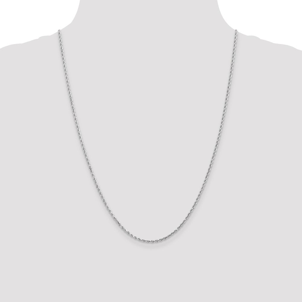 24 Inch 14K White Gold 2mm Diamond Cut Rope Chain Necklace