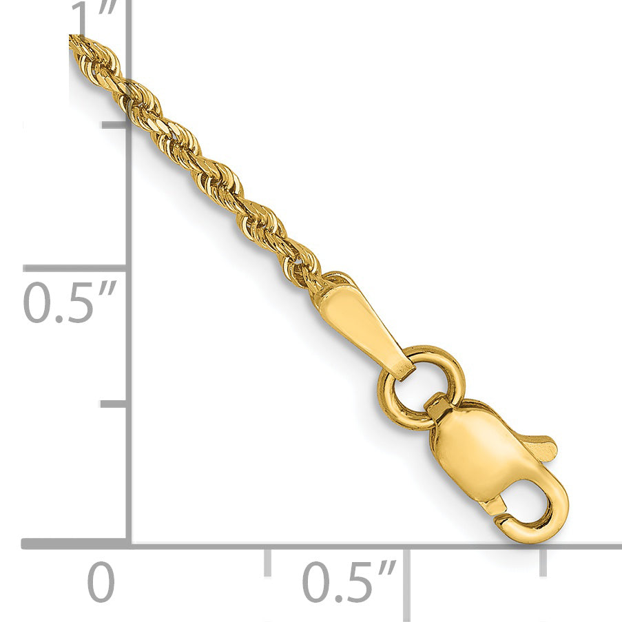8 Inch 14K Yellow Gold 1.5mm Diamond Cut Rope Chain Bracelet