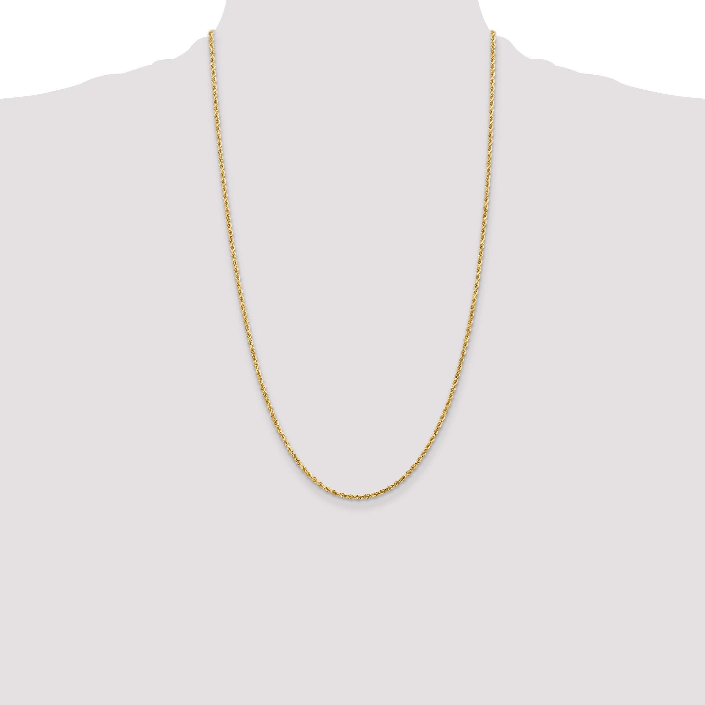 26 Inch 14K Yellow Gold 2mm Diamond Cut Rope Chain Necklace