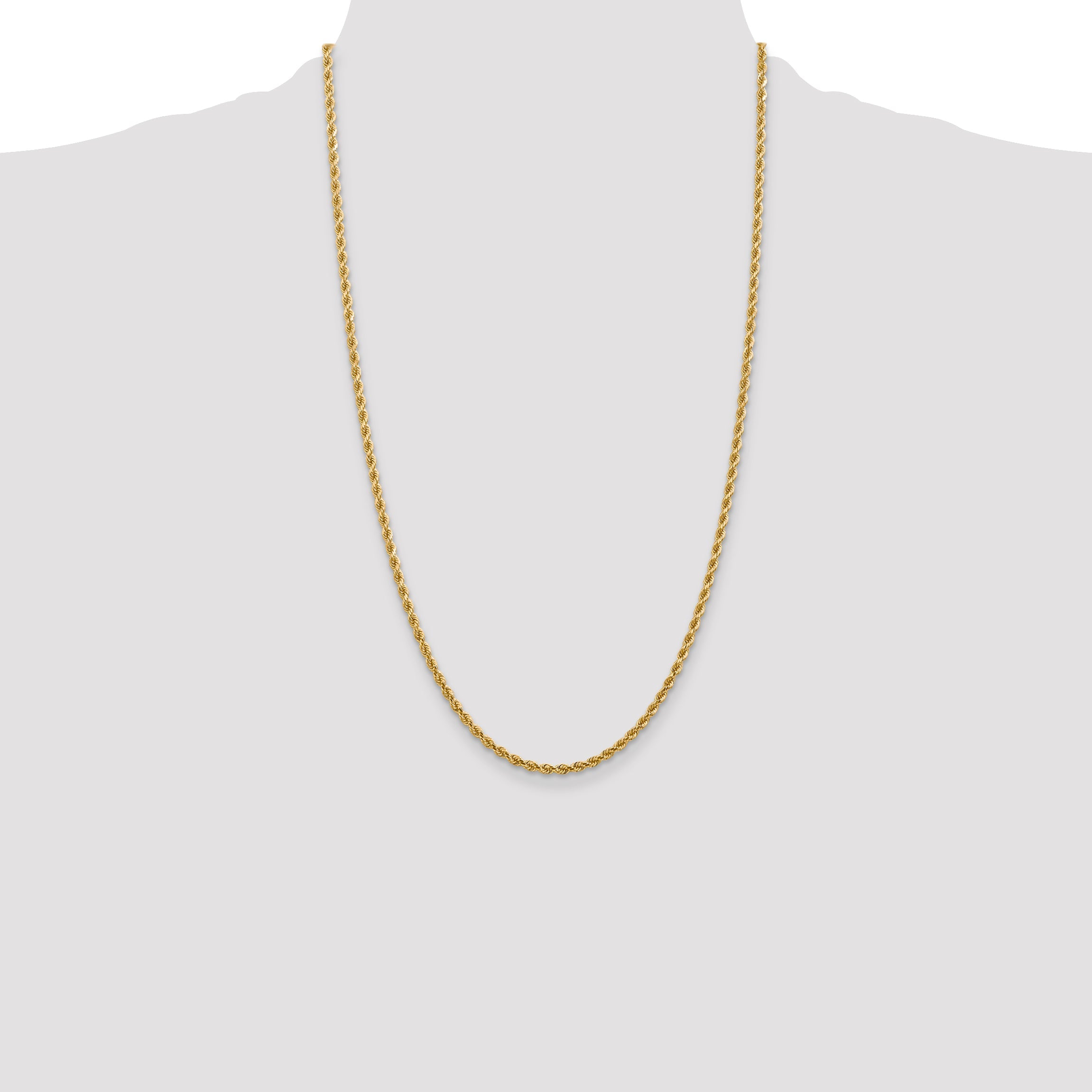 28 Inch 14K Yellow Gold 2.75mm Diamond Cut Rope Chain Necklace