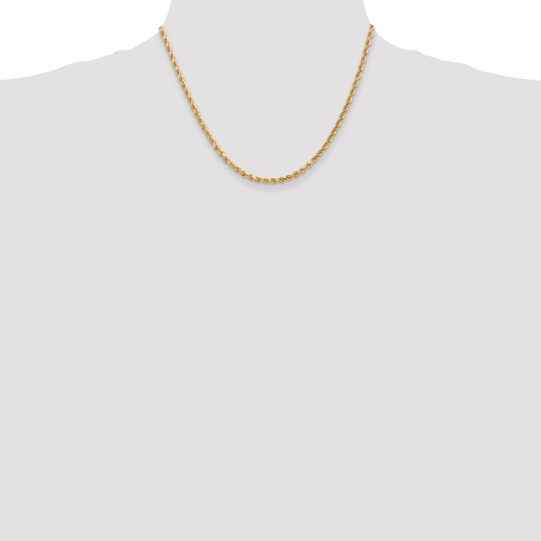 18 Inch 14K Yellow Gold 3mm Diamond Cut Rope Chain Necklace
