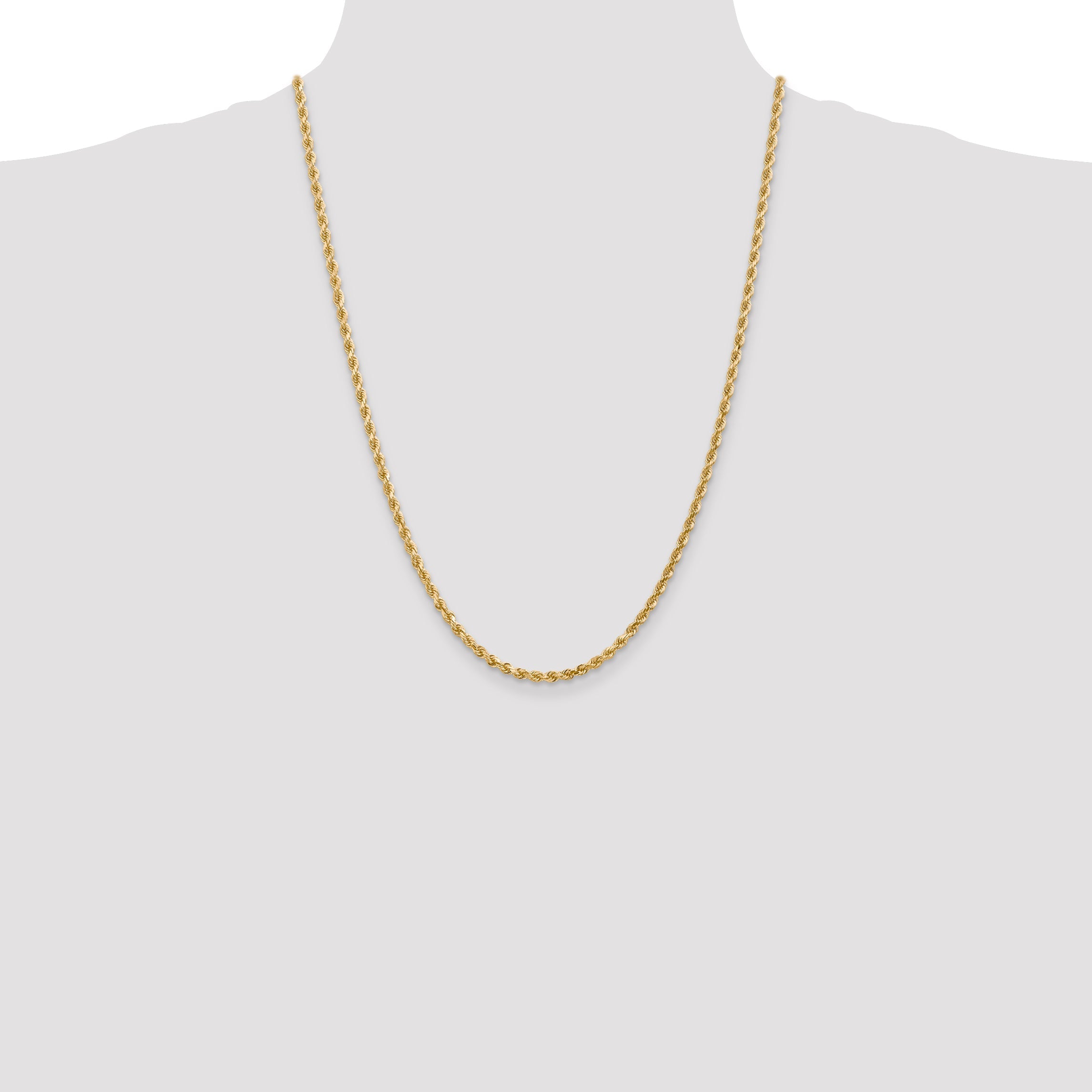 24 Inch 14K 3mm Diamond-Cut Rope Chain Necklace
