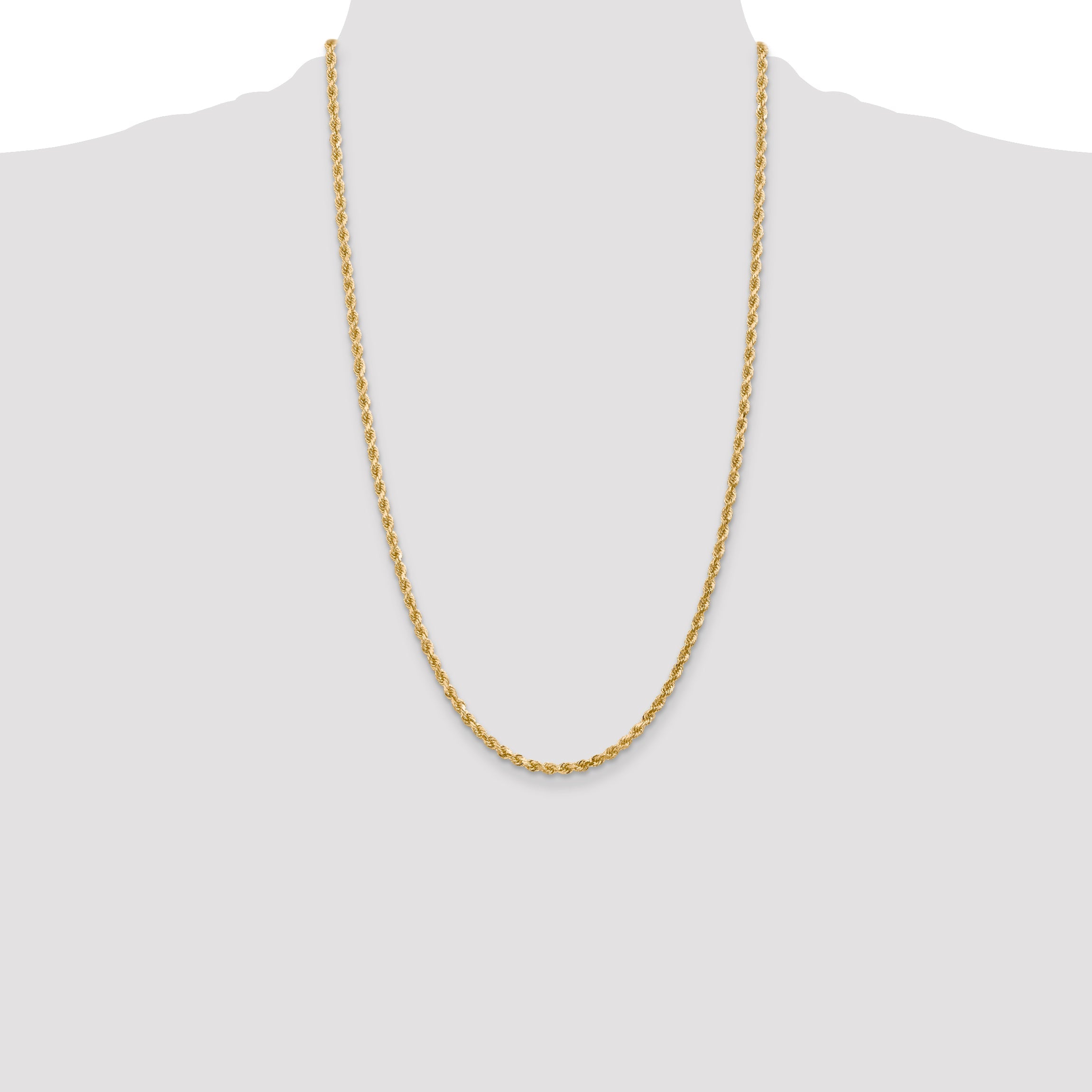 26 Inch 14K Yellow Gold 3mm Diamond Cut Rope Chain Necklace