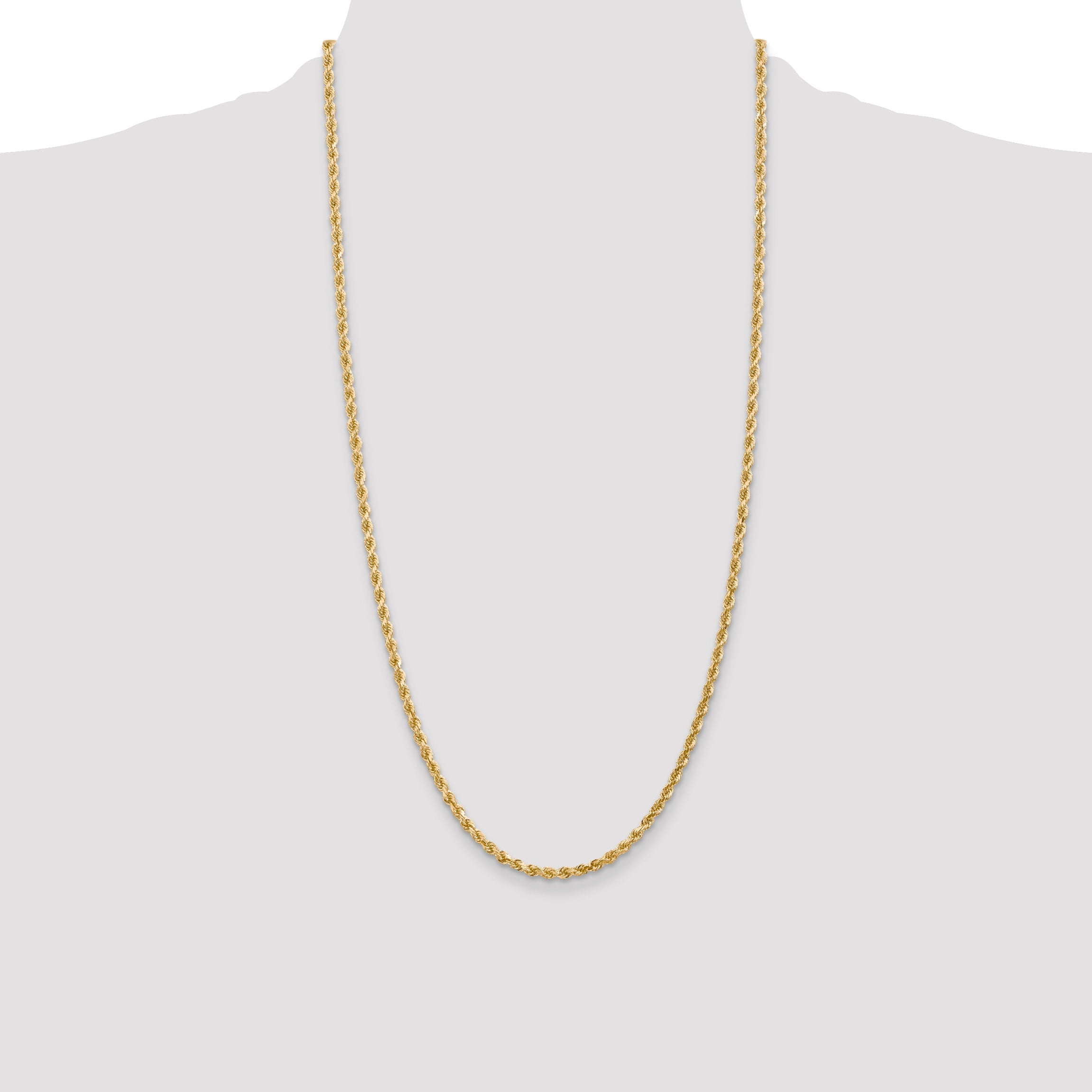 28 Inch 14K Yellow Gold 3mm Diamond Cut Rope Chain Necklace
