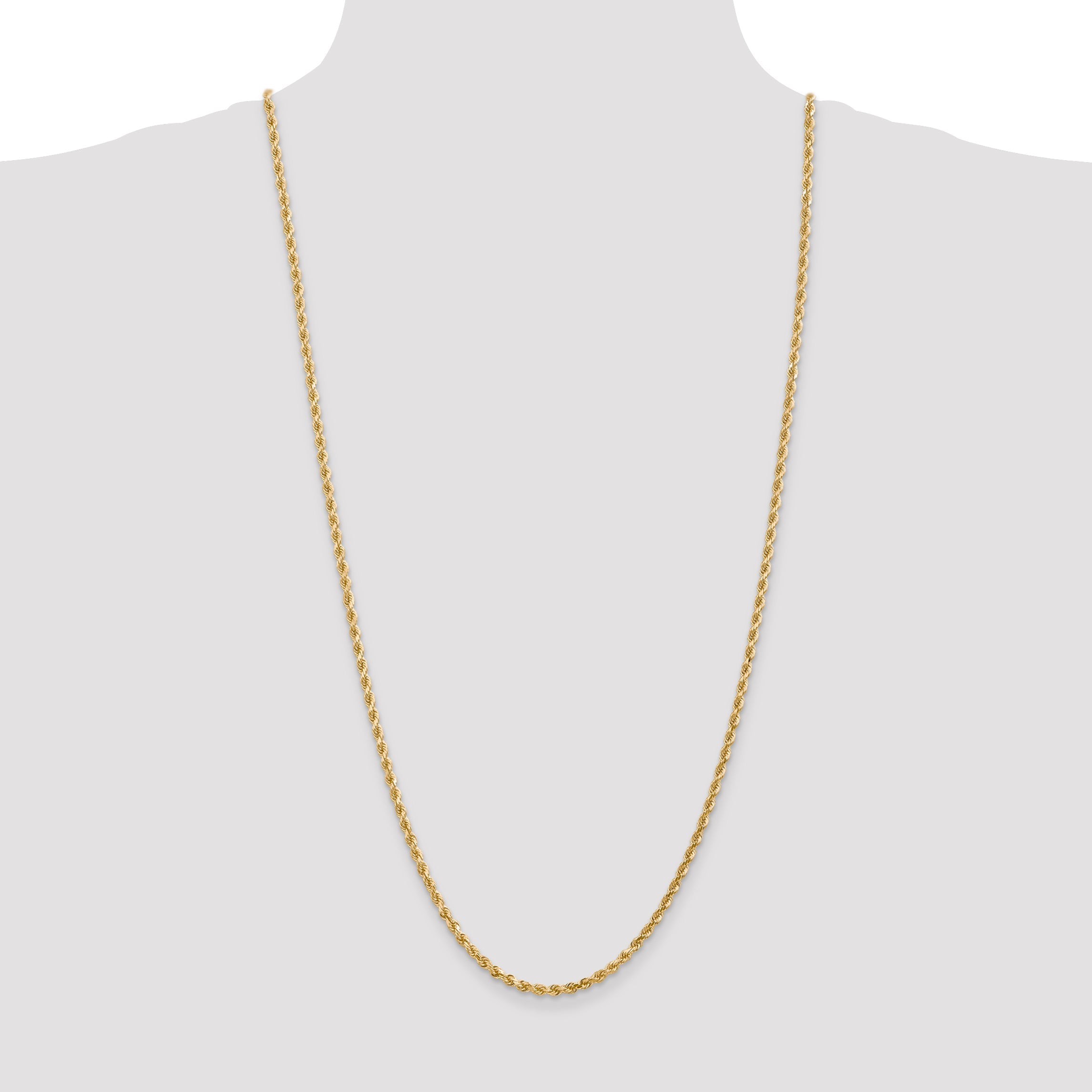 3 Inch 14K Yellow Gold 3mm Diamond Cut Rope Chain Necklace