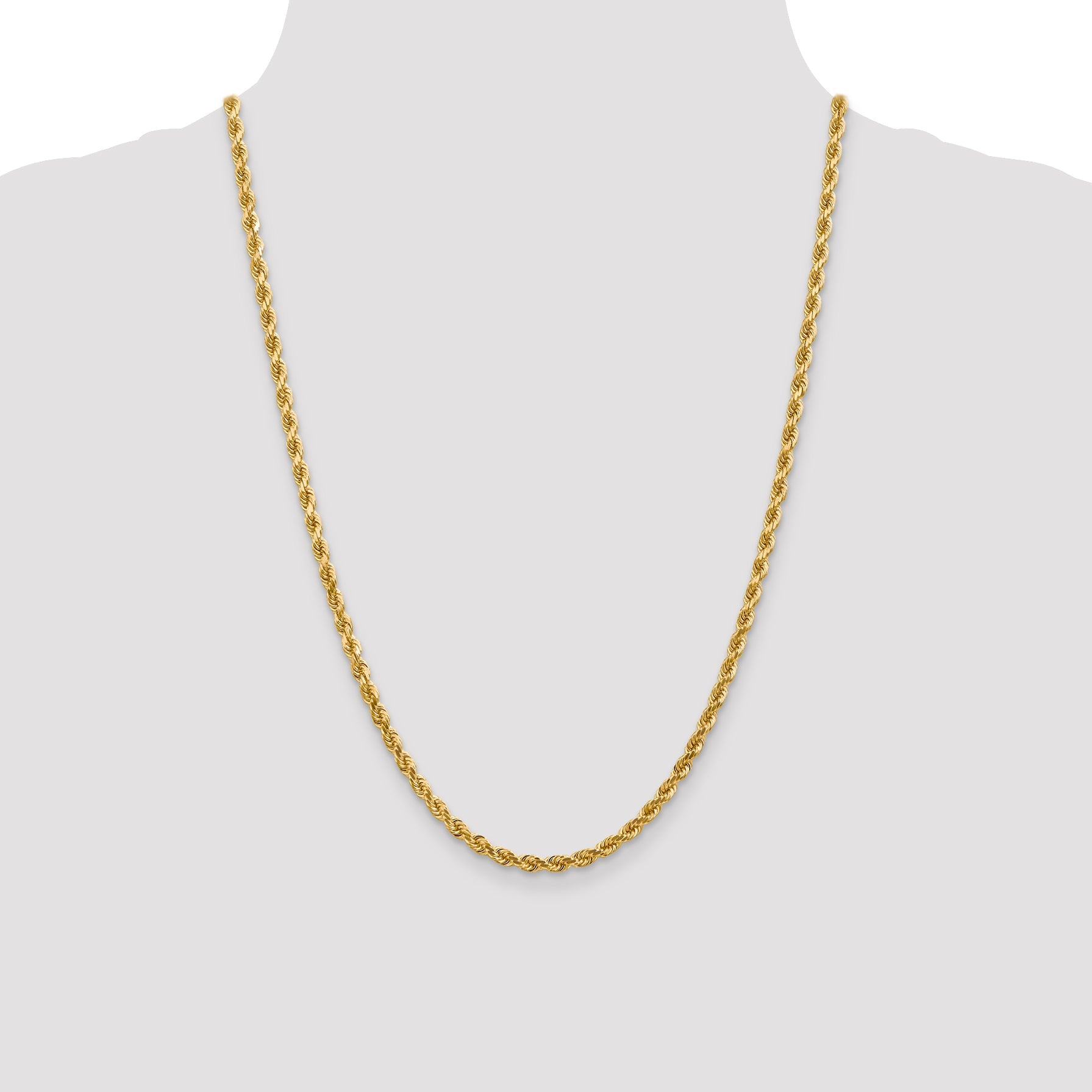24 Inch 14K Yellow Gold 4mm Diamond Cut Rope Chain Necklace