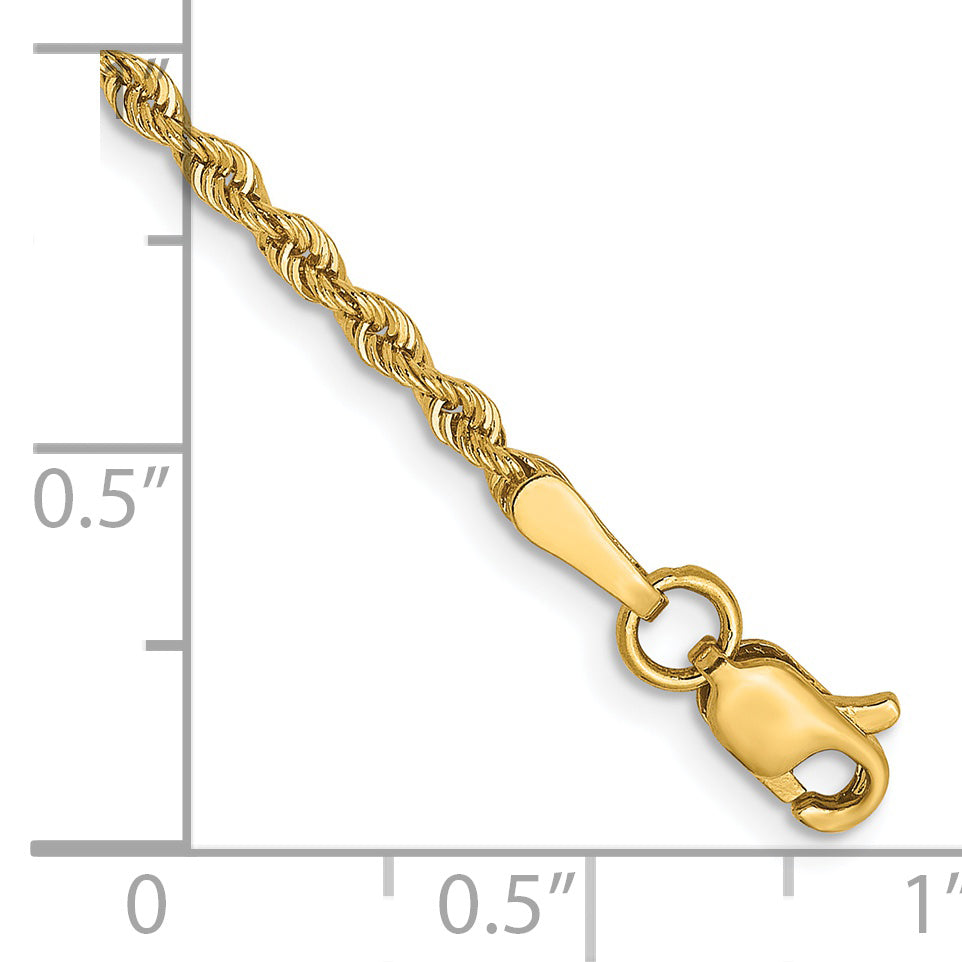 8 Inch 14k Yellow Gold 2mm Solid Regular Rope Chain Bracelet